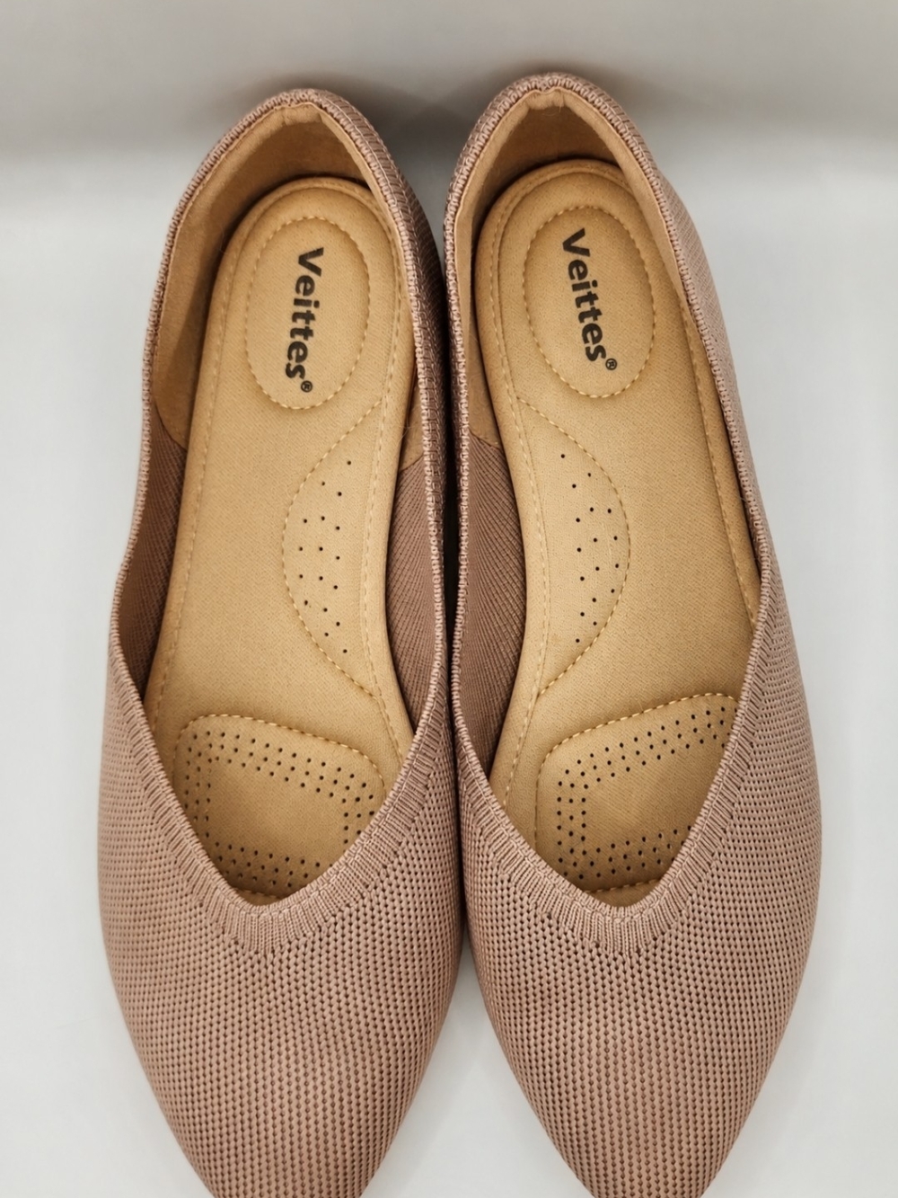 VEITTES Women’s 9W Tan Taupe Nude Tan Knit Ballet Flats Wide Width